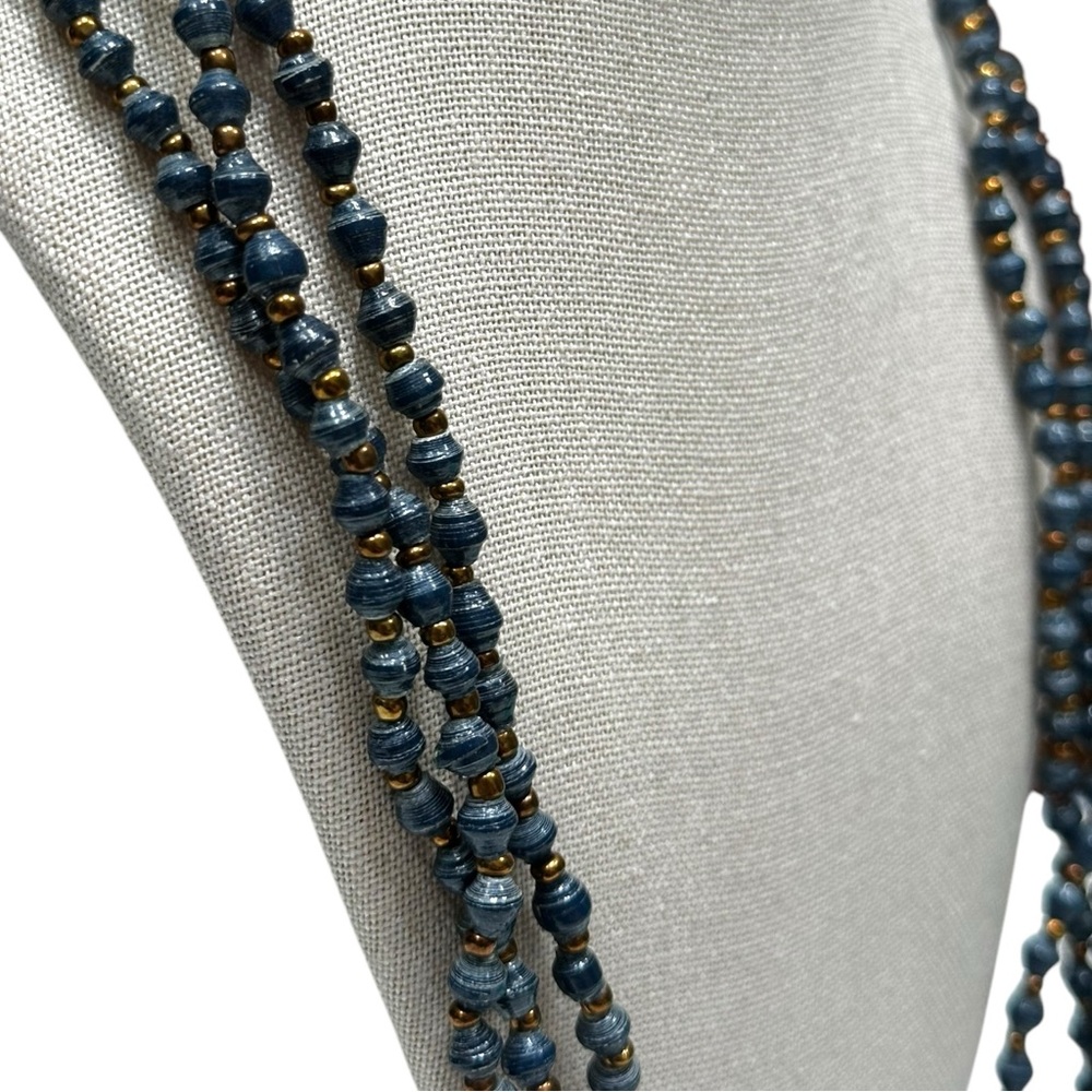Blue Beaded Triple-Strand Long Necklace - Picture 7 of 9